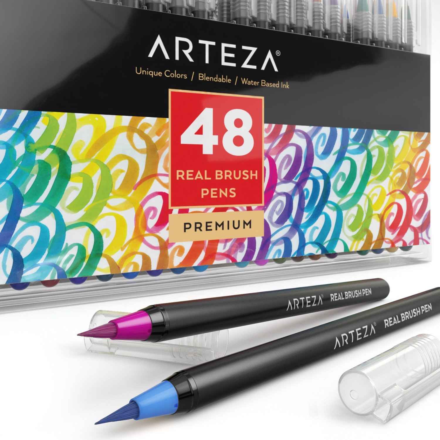 Arteza Blendable Ink Real Brush Tip Artist Brush Pens Set, Assorted Colors,  Non-Toxic - 24 Pack 